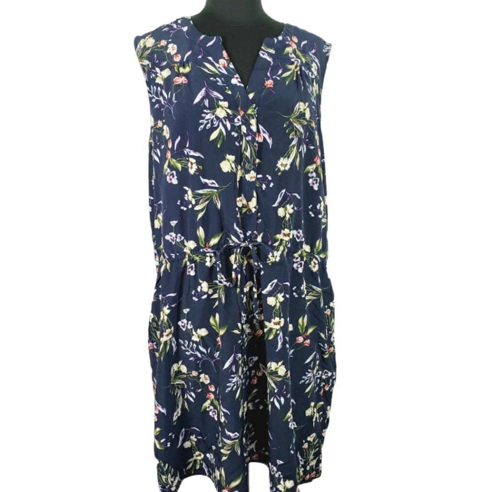 Nicole Miller Sheath Dress Navy Floral Drawstring
